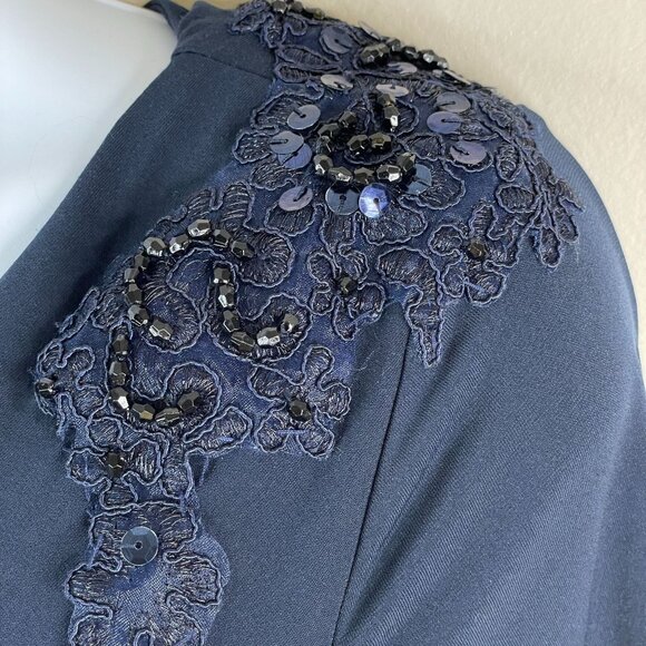 Vintage Y2K Womens Old Money Faux Wrap Dress 12 Petite Beaded Lace Flare Lorelai - Picture 3 of 14